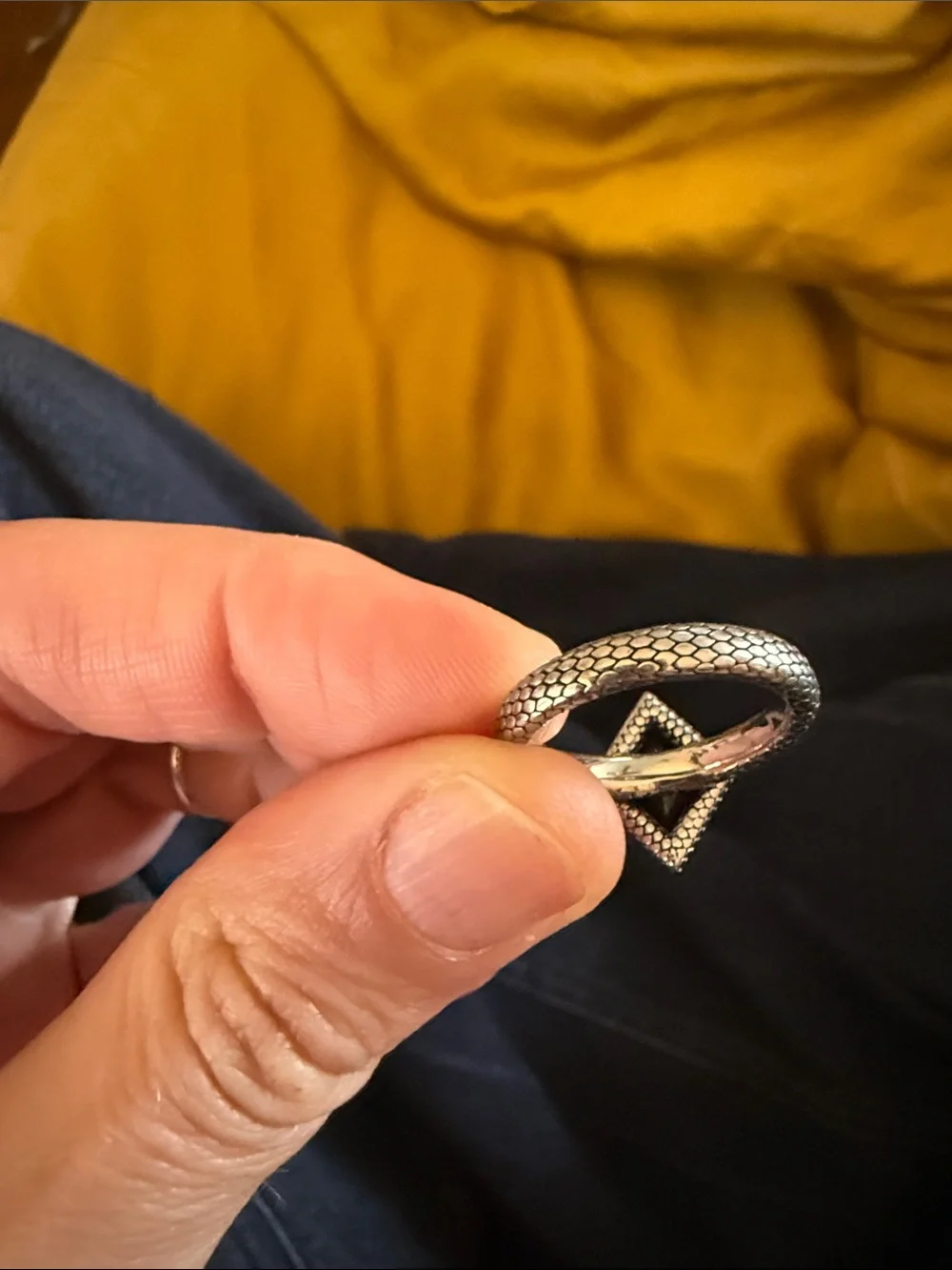 Sterling Silver Snake skin sterling silver black diamond statement ring
